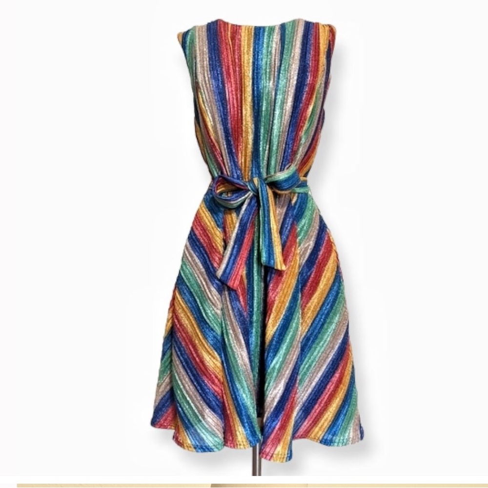 Hutch Shimmer and Shine Rainbow Stripe Maxamalist Colorful Dress Size XL